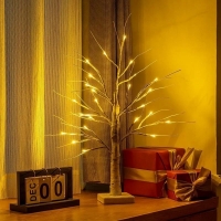 Mini copac decorativ cu 24 LED-uri, 60 cm, alimentare USB/baterii, cu timer, alb cald, Vivo BT60